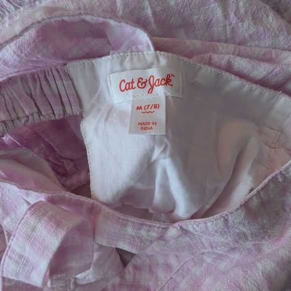 Cat & Jack Girls Linen Cotton Pink Checkered Gingham Floral Lace Spring Dress - Picture 7 of 10